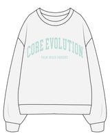 The Mens Crewneck - White Heather - Core Evolution - Center Chest Stacked - Teal