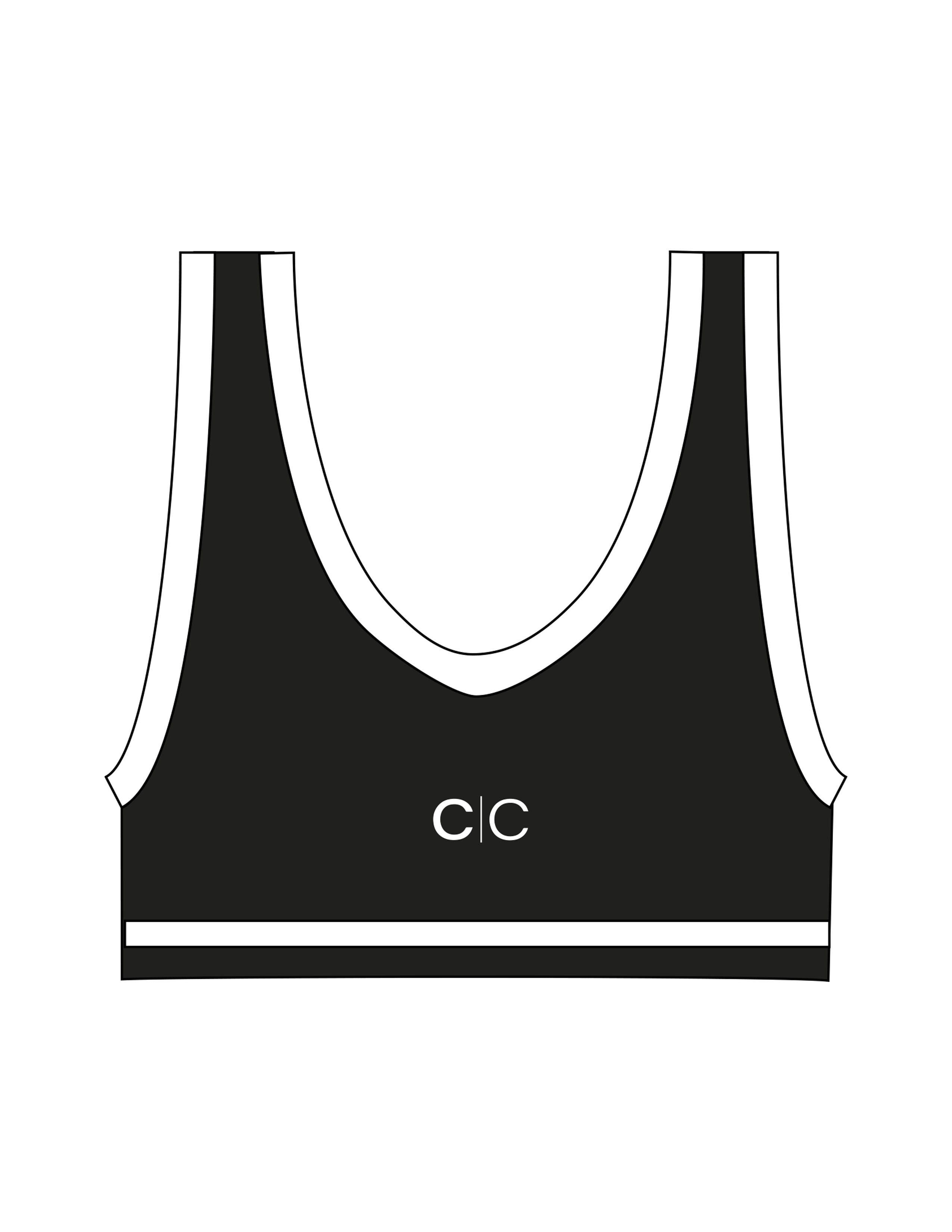 The Piped Bra - Black - Core Collective - Center Back "C|C" - Printed - White