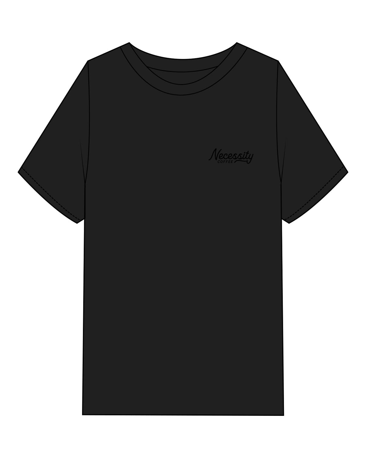 The Mens Heavyweight Tee - Black - Necessity Coffee - Left Chest - Embroidered - Black