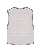 The Crop Muscle Tank - Storm - Evolve Collective - Left Chest & Back Stacked - Printed - White