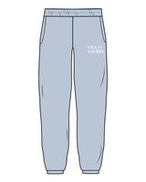 The Womens Sweatpants - Powder - Viva Lagree - Left Leg Stacked - Printed - White