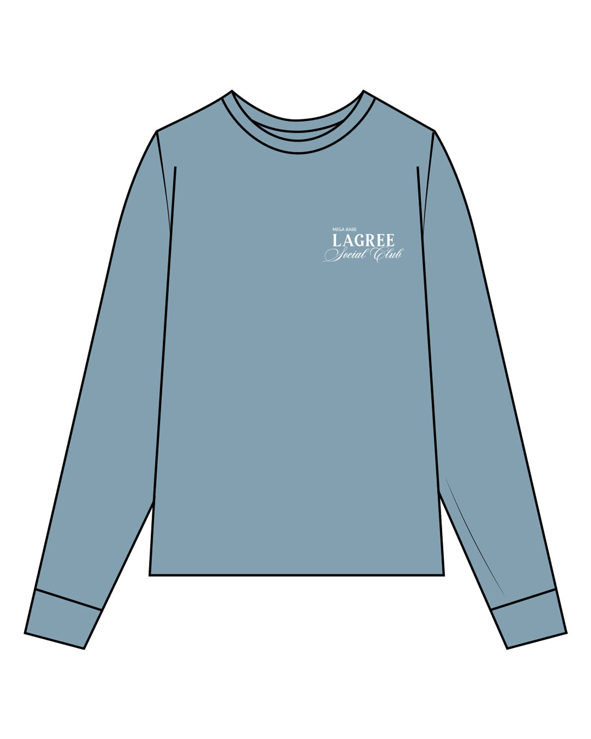 The Unisex Midweight Long Sleeve - Ice Blue - Megafit House - Left Chest - Printed - White