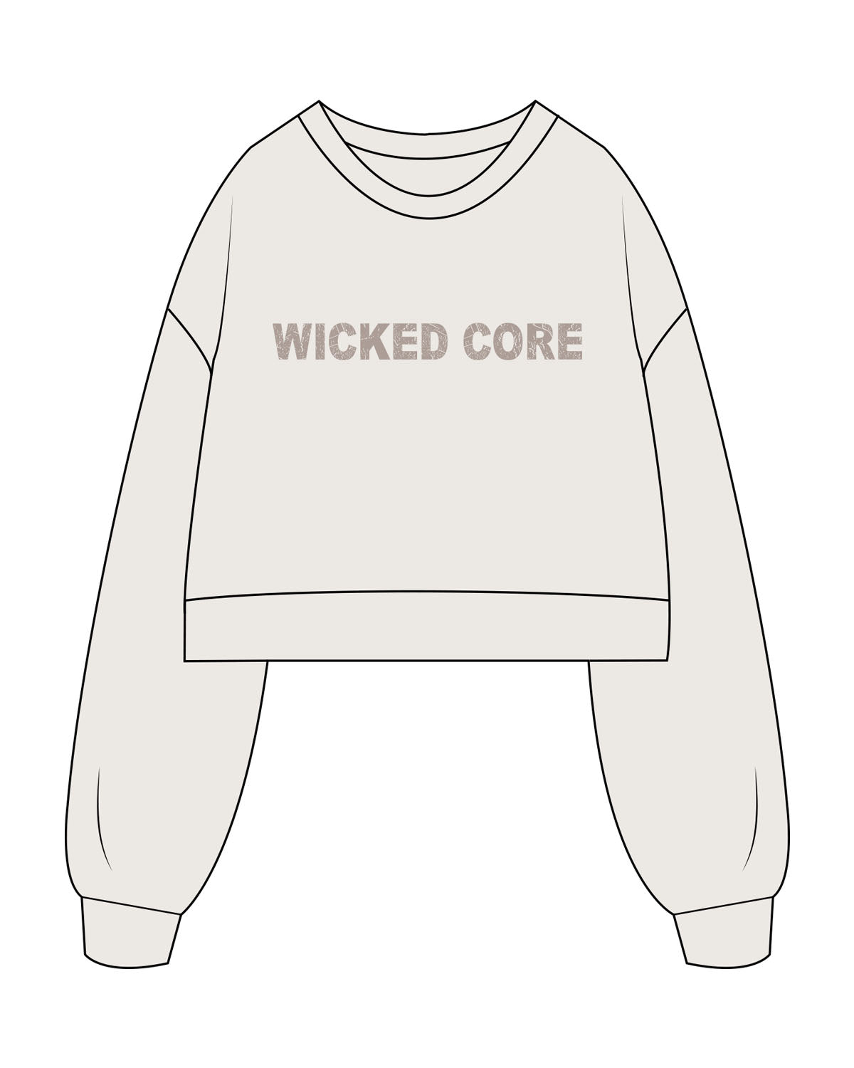 The Womens Crop Crewneck - Bone - Wicked Core - Center Chest - Printed - Tone on Tone