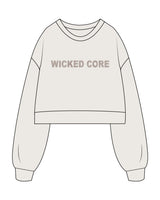 The Womens Crop Crewneck - Bone - Wicked Core - Center Chest - Printed - Tone on Tone