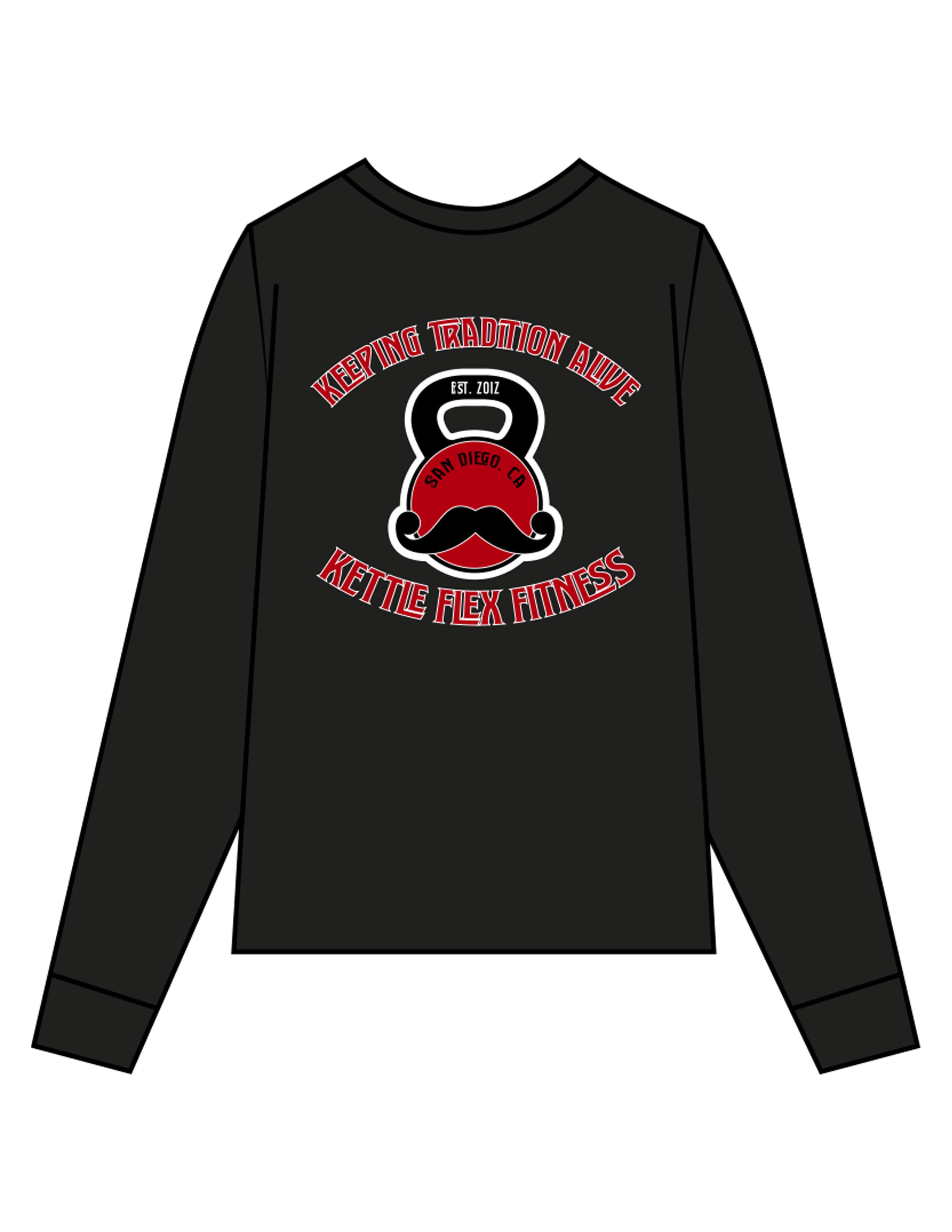 The Mens Long Sleeve - Black - KettleFlex - Center Chest & Back Stacked - Printed - Full Color