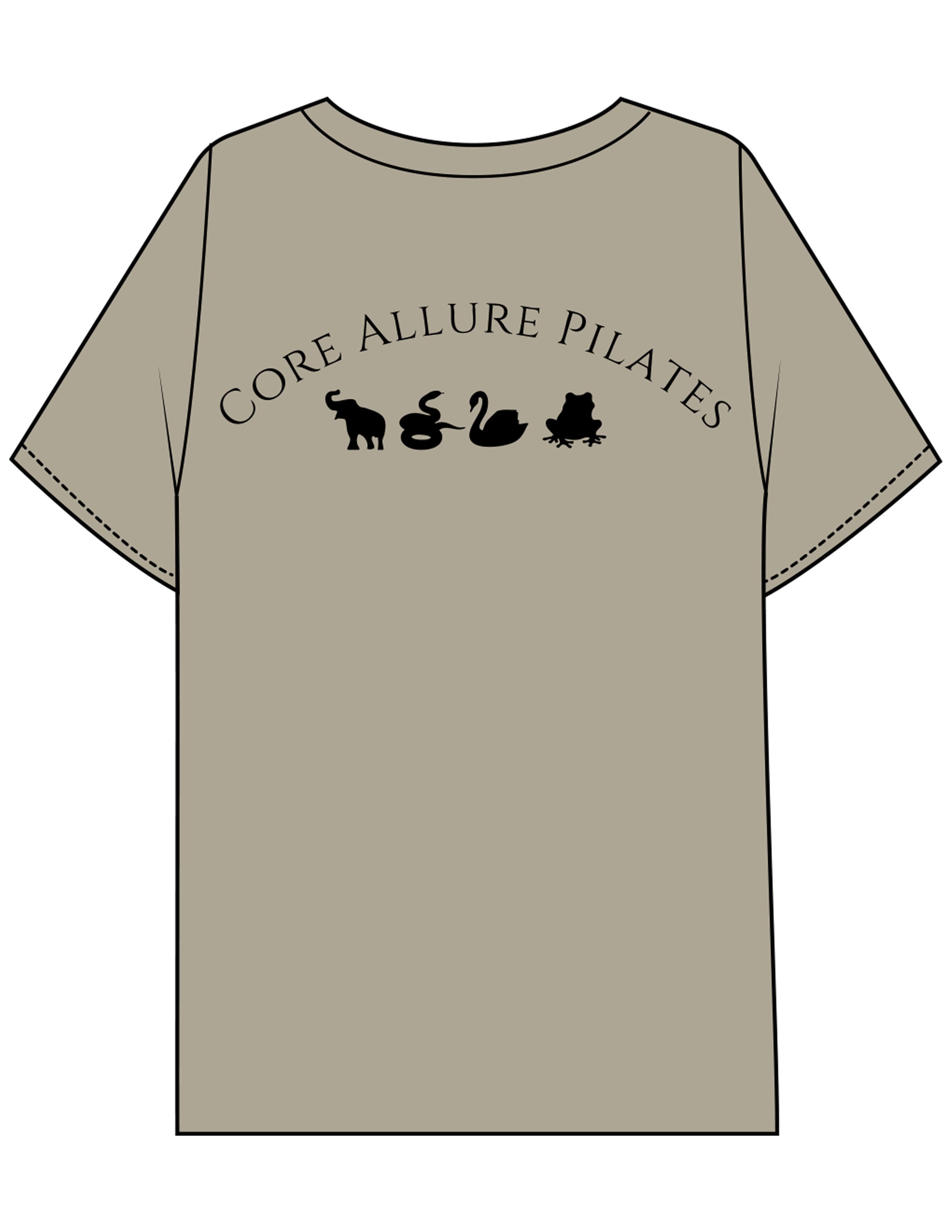 The Mens Boxy Tee - Mushroom - Core Allure Pilates - Left Chest Arc Stacked & Back Arc Stacked - Printed - Black