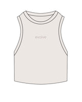 The Ribbed Crop Tank - Bone - Evolve Modern - Center Chest - Embroidered - Tone on Tone