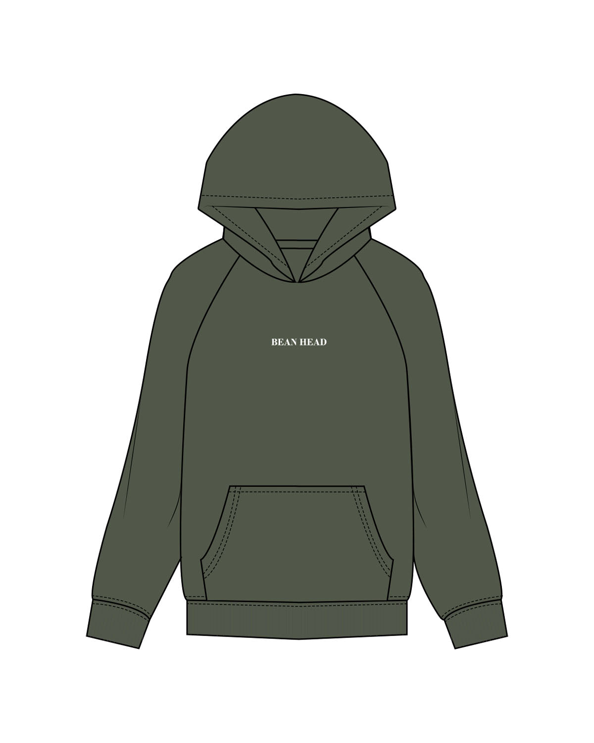 The Mens Hoodie - Cypress - Bean Head - Center Chest - Embroidered - White