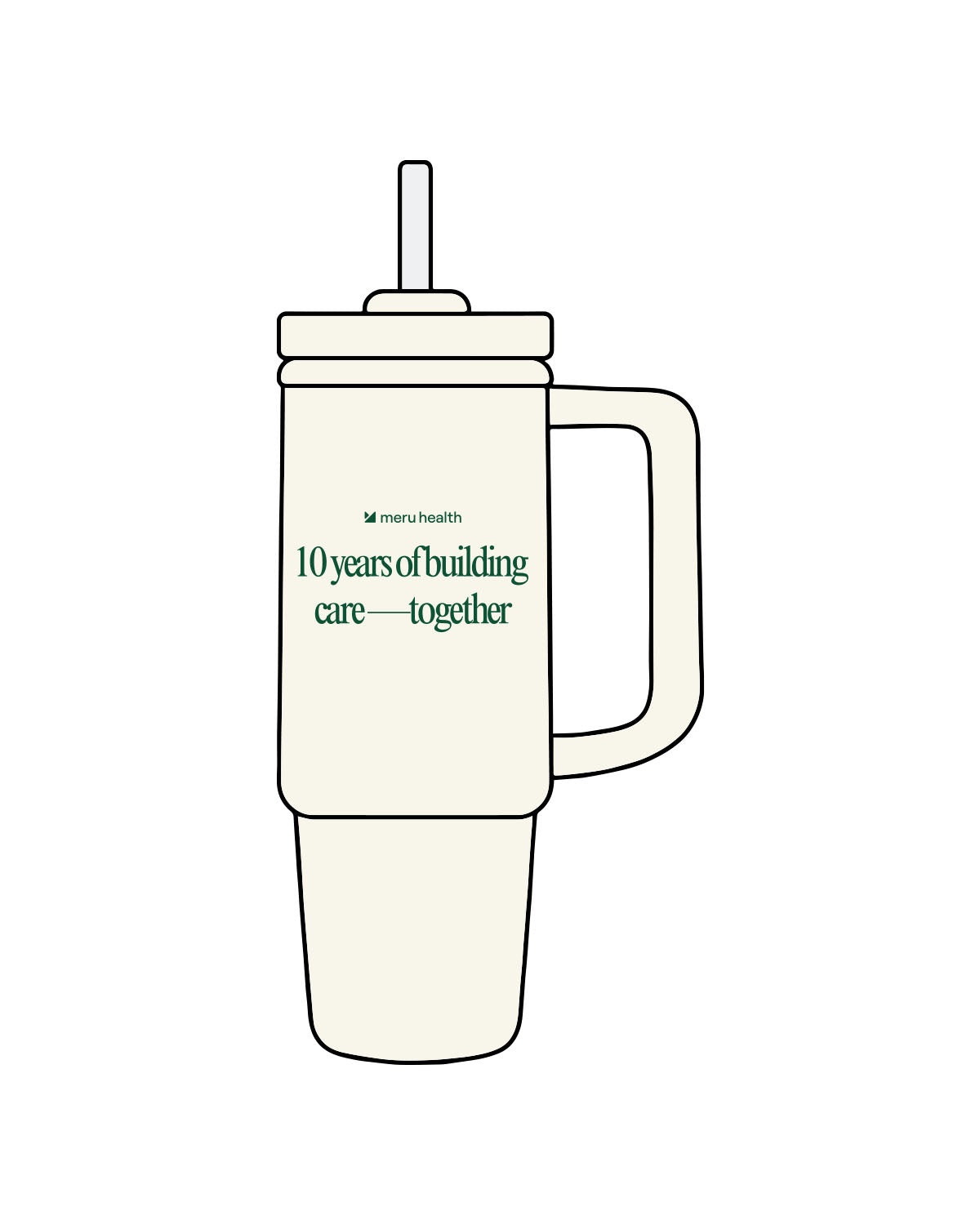 The Tumbler Cup - Off White - Meru Health - Center Body Stacked - Printed - Green