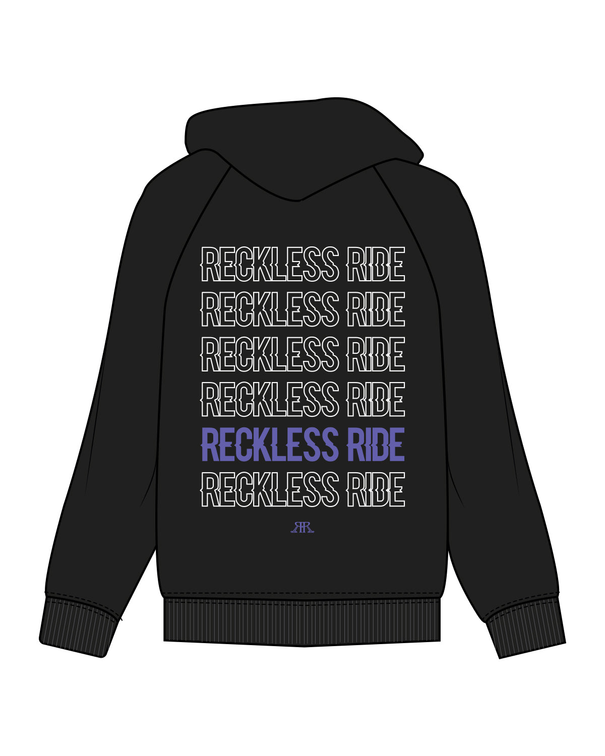 The Mens Hoodie - Black - Reckless Ride - Left Chest & Center Back Stacked - Full Color / Purple #6460ab