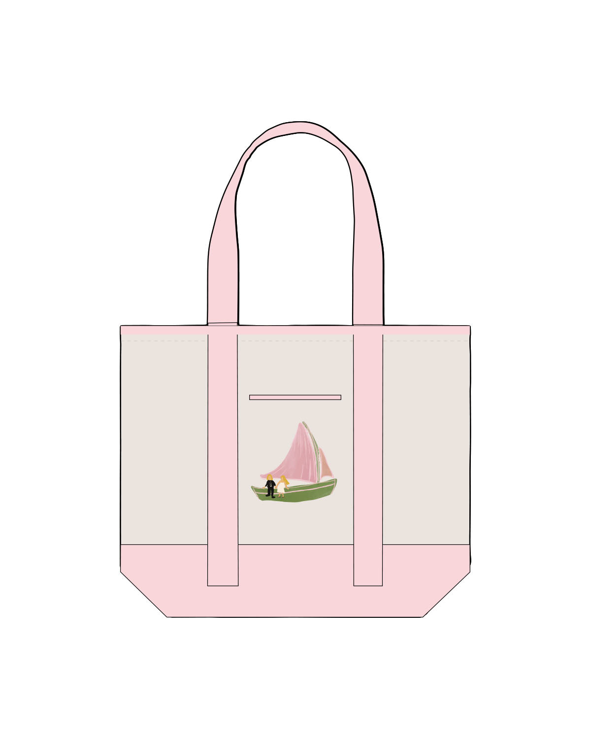 The Contrast Tote Bag - Natural / Light Pink - Coffee - Center Body Boat - Printed - Full Color