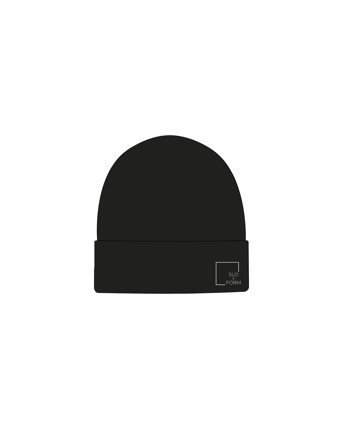 The Beanie - Black - Slo x Form - Bottom Left Rim - Embroidered - White