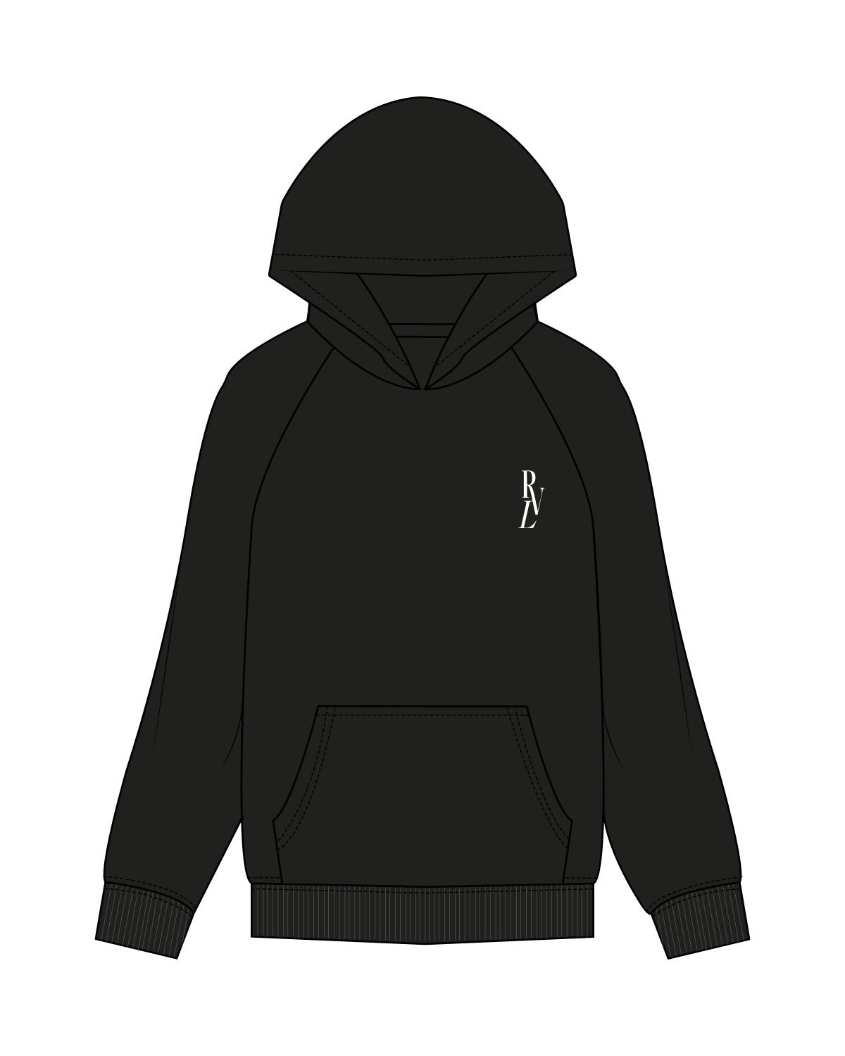 The Womens Hoodie - Black - Revel Method - Left Chest "RVL" - Embroidered - White