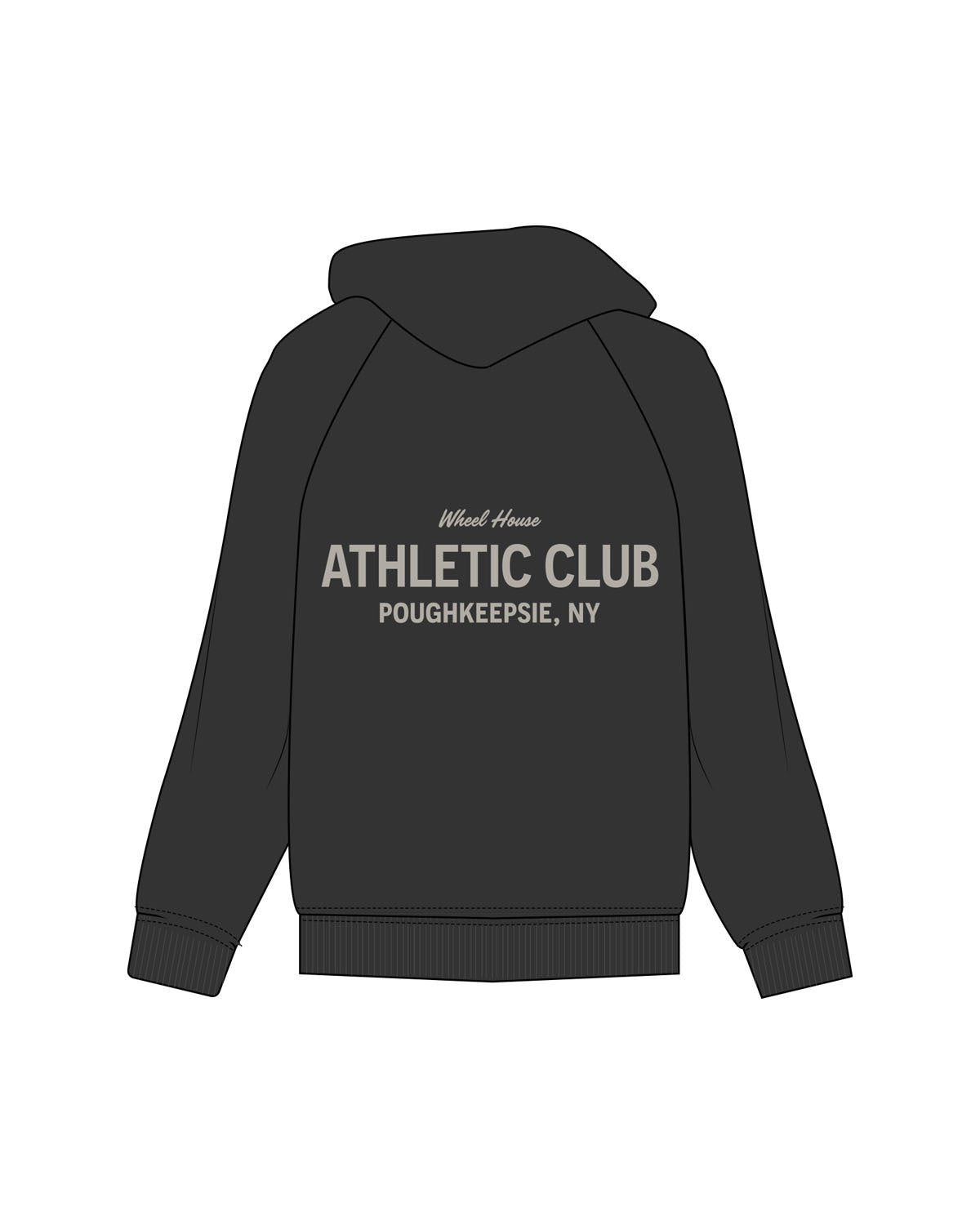The Womens Hoodie - Washed Black - Wheel House NY - Back Stacked - Printed - Washed Bone