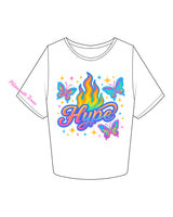 The Crop Tee - White - Pilates With Teresa - Front & Right Sleeve - Printed - Full Color