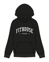 The Mens Hoodie - Black - Fit House - Chest Arc Stacked - Printed - White