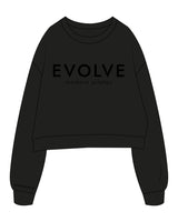 The Studio Crop - Black - Evolve Modern - Center Chest Stacked & Right Bottom Sleeve - Tone on Tone