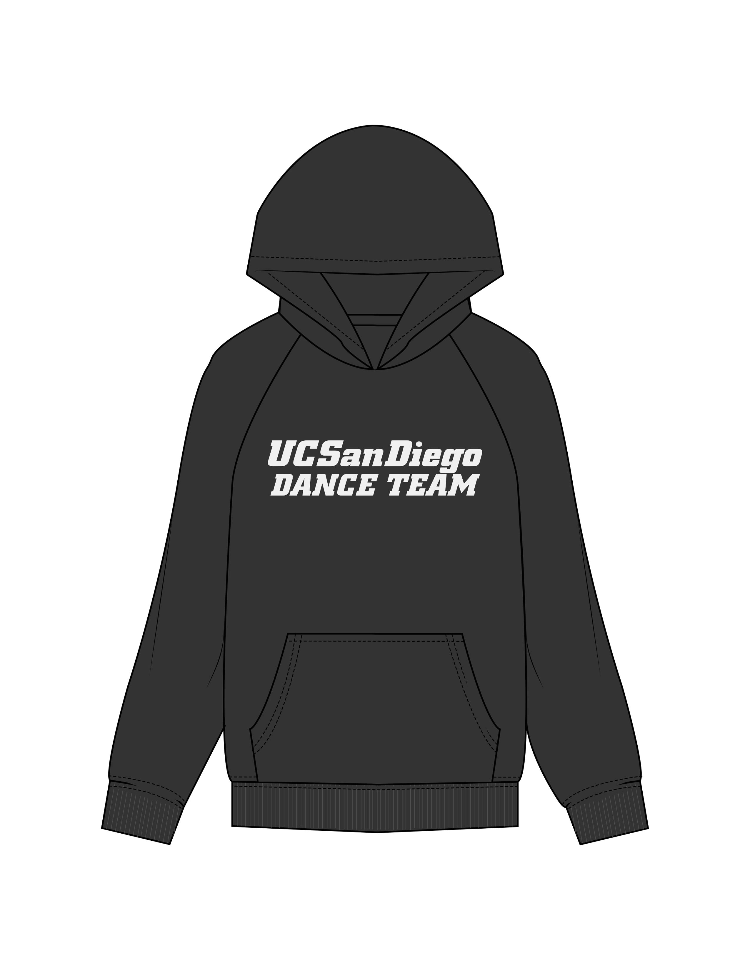 The Mens Hoodie - Washed Black - UCSD Dance - Center Chest Stacked - Printed - Off White
