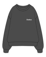 The Womens Crewneck - Washed Black - Forbes - Left Chest - Printed - White