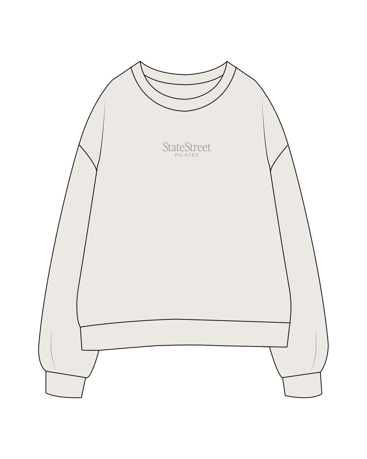 The Womens Crewneck - Bone - State Street - Center Chest Stacked - Embroidered - Tone on Tone