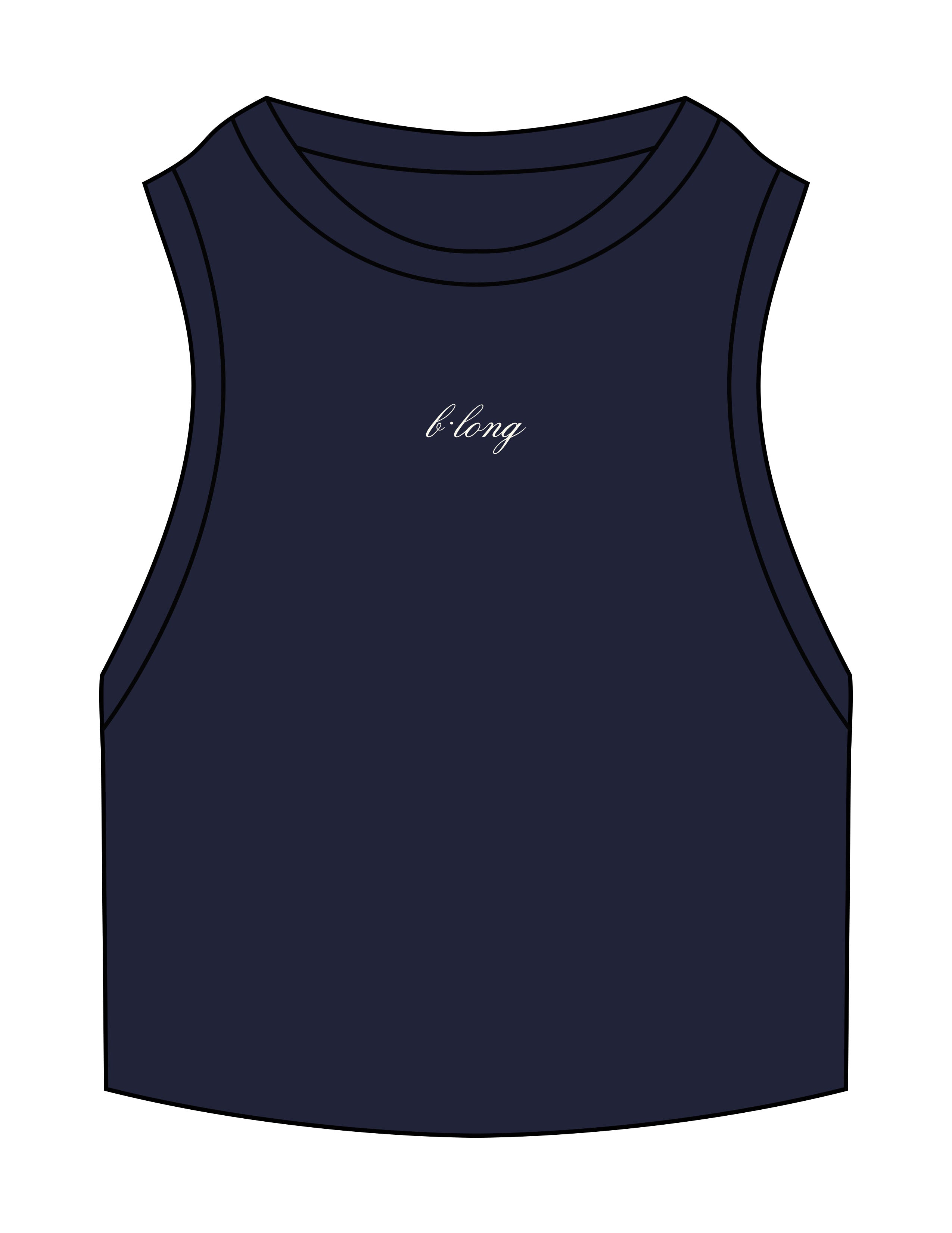The Ribbed Crop Tank - Navy - B Long Pilates - Center Chest - Embroidered - Off White