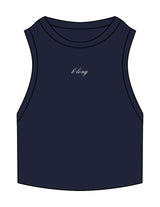 The Ribbed Crop Tank - Navy - B Long Pilates - Center Chest - Embroidered - Off White