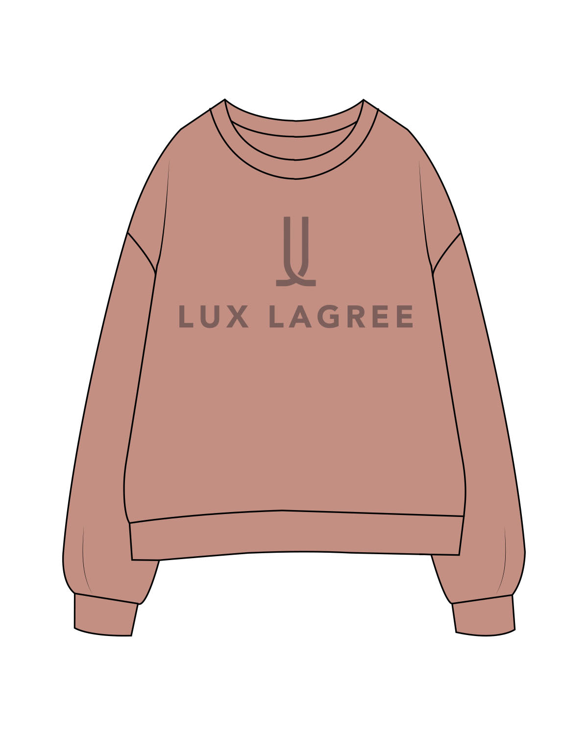The Womens Crewneck - Clay - Lux Lagree - Center Chest Stacked - Printed - Tone on Tone