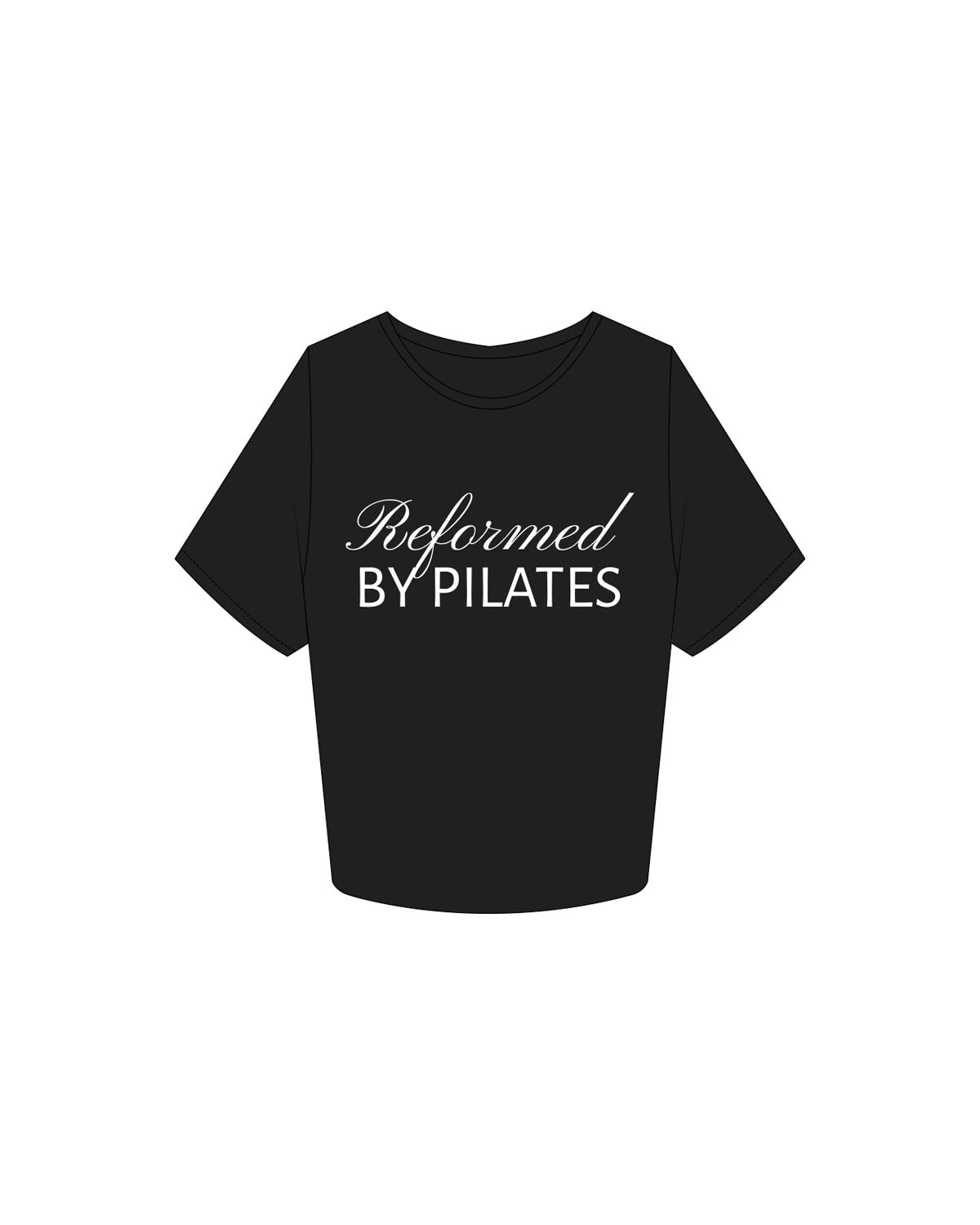 The Crop Tee - Black - ReformedByPilates - Text Stacked - Printed - White
