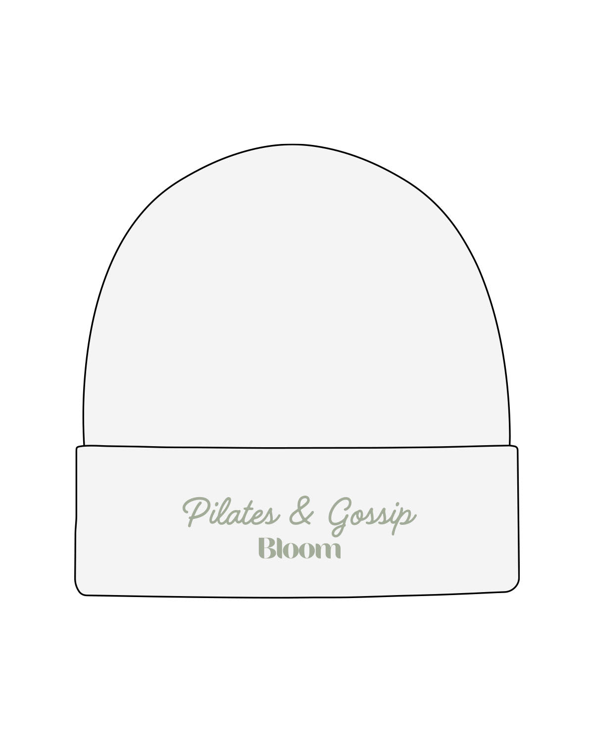 The Beanie - White Heather - Bloom Pilates - Center Brim Stacked - Embroidered - Sage