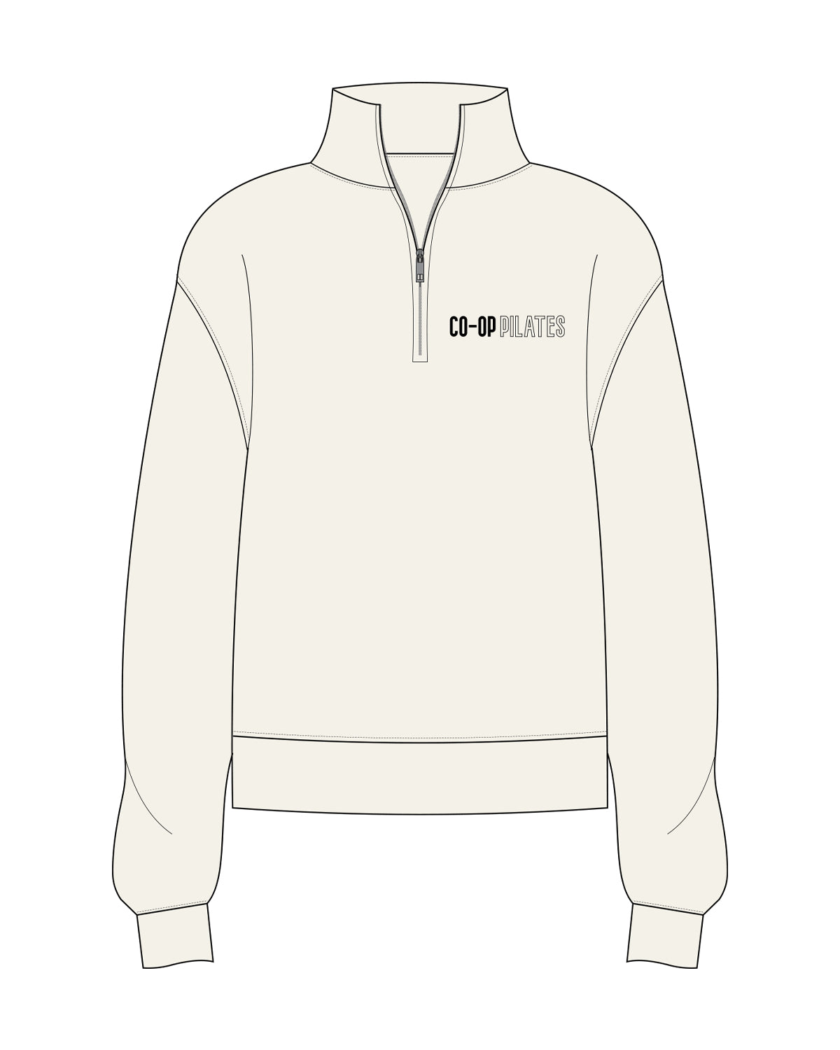 The Womens 1/4 Zip - Off White - Co-Op Pilates - Left Chest - Black