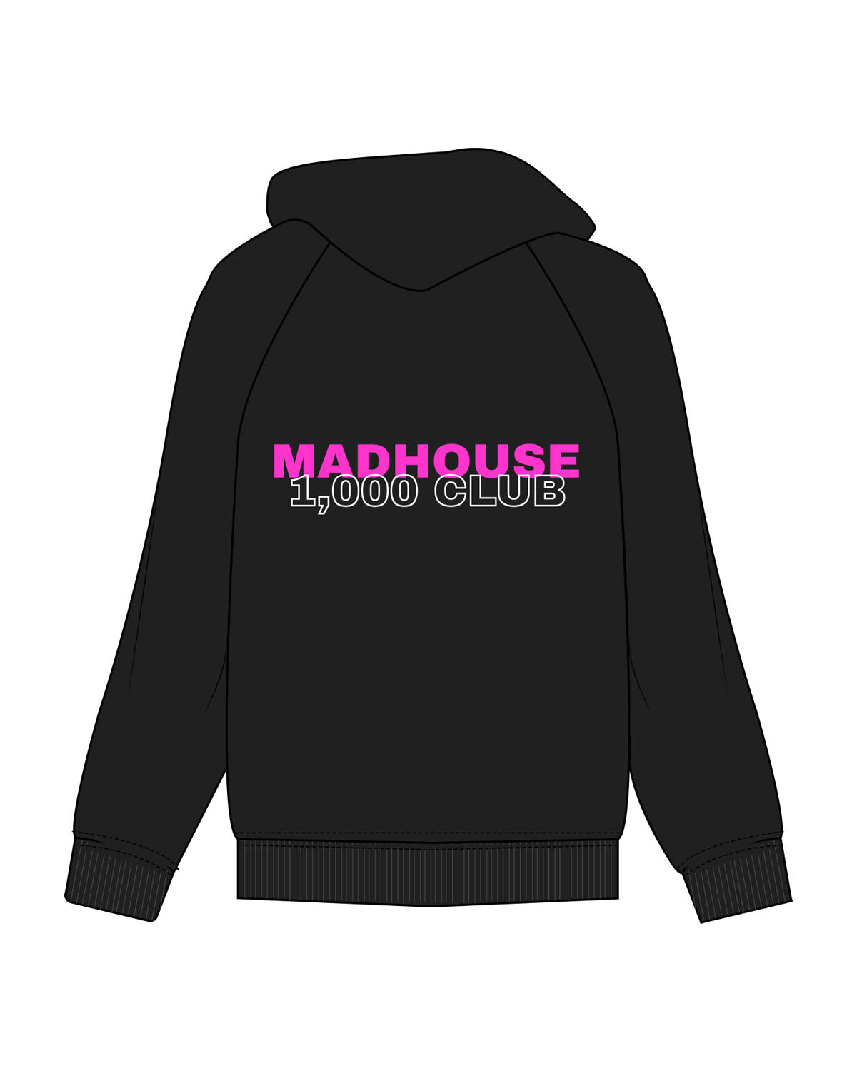 The Womens Hoodie - Black - Mad House - Right Chest Side & Center Back - Printed - Full Color