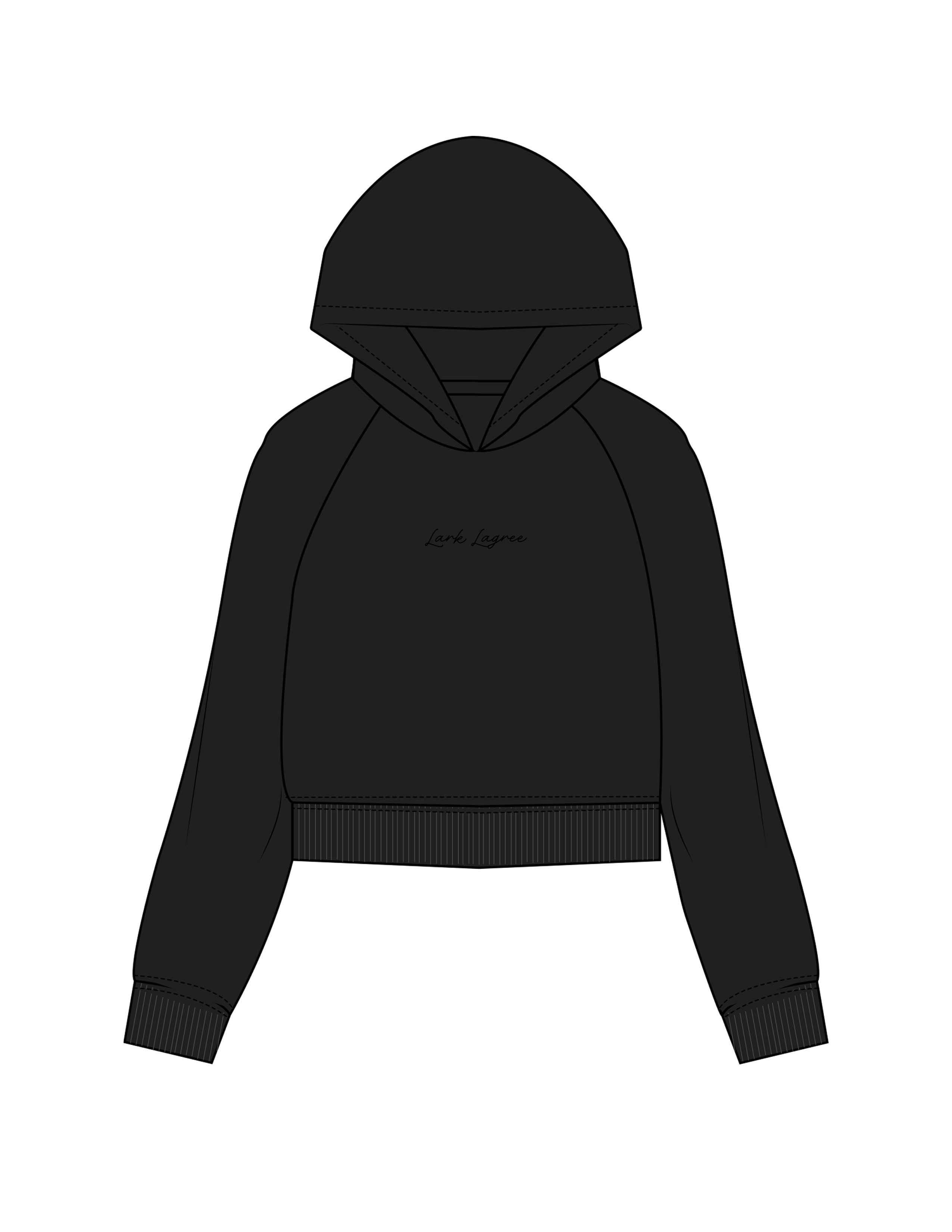 The Womens Lightweight Cropped Hoodie - Black - Pure Movement LARK - Center Chest - Embroidered - Tone on Tone