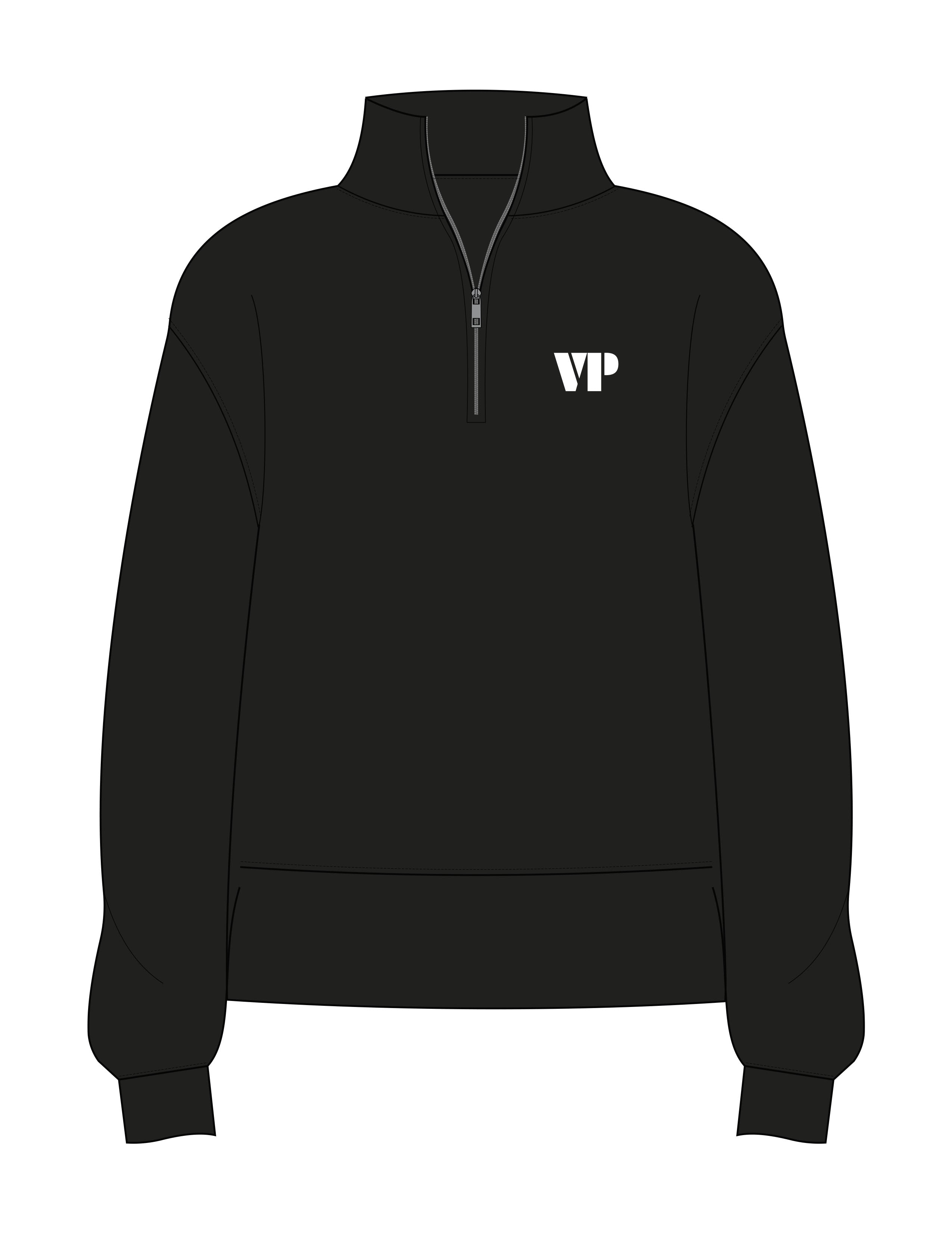 The Mens 1/4 Zip - Black - Vintage Pour - Left Chest Initials - Printed - White