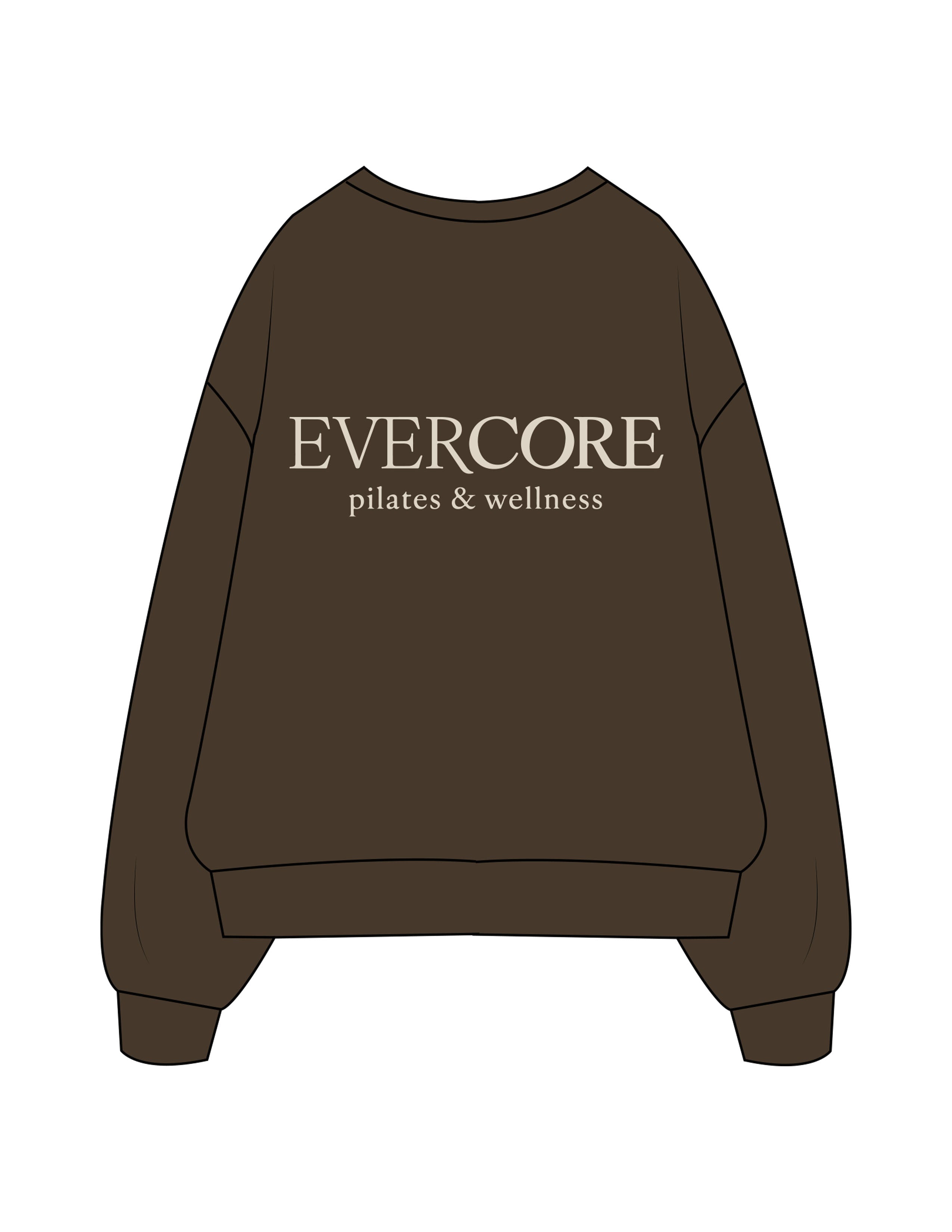 The Recycled Unisex Crewneck - Brown - EVERCORE - Center Chest Round & Back Stacked  - Printed - Off White