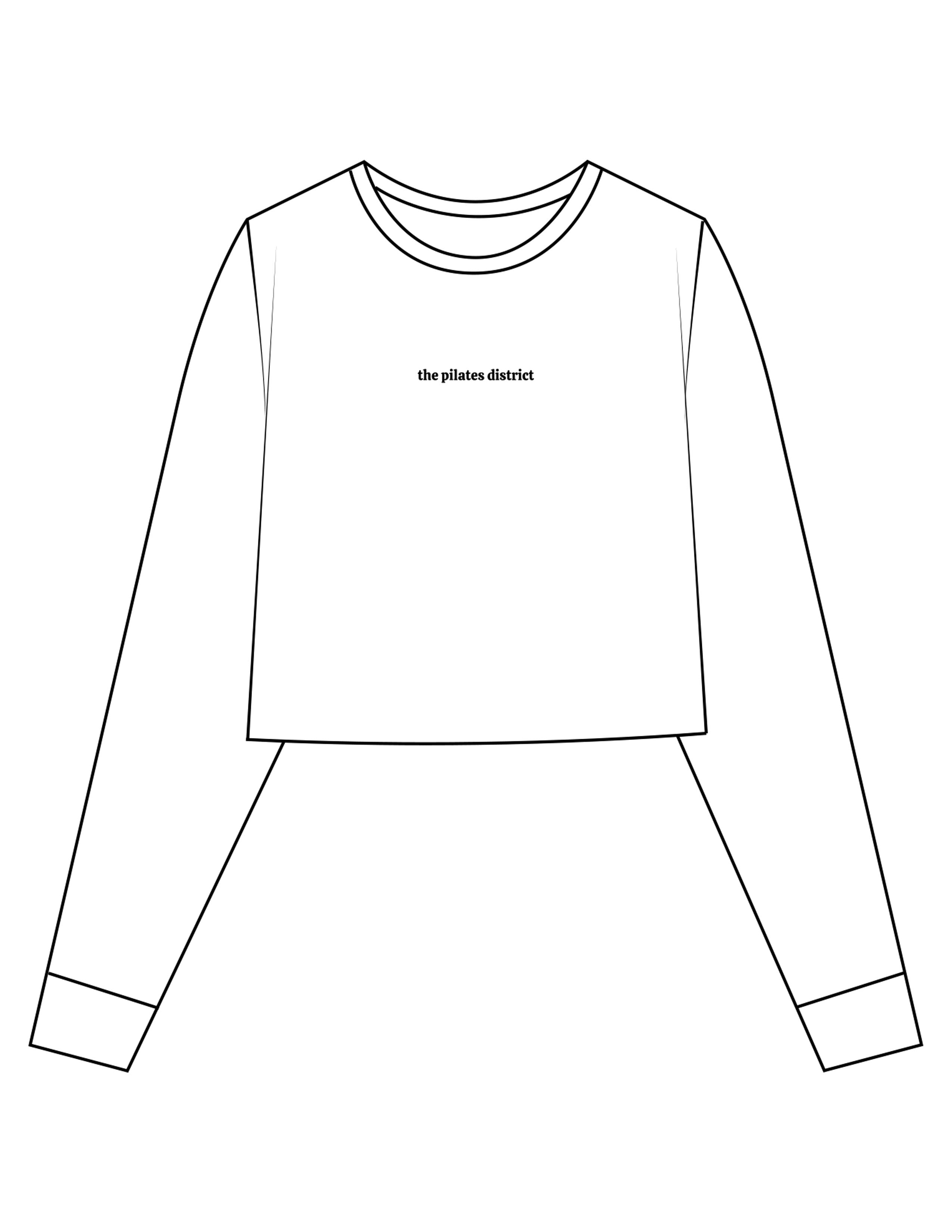 The Crop Long Sleeve - White - THE PILATES DISTRICT - Center Chest - Printed - Black