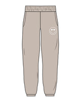 The Womens Sweatpants - Bone - Pilates by Nix - Left Leg - Below Pocket - Embroidered - Smiley W/ Heart Eyes - White