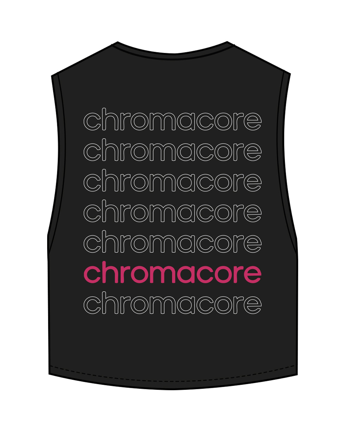 The Crop Muscle Tank - Black - Chromacore - Front Bottom Right & Back Stacked - Full Color