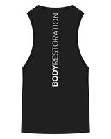 The Scoop Muscle Tank - Black - Body Restoration - Center Chest & Back Center Spine - Printed - White