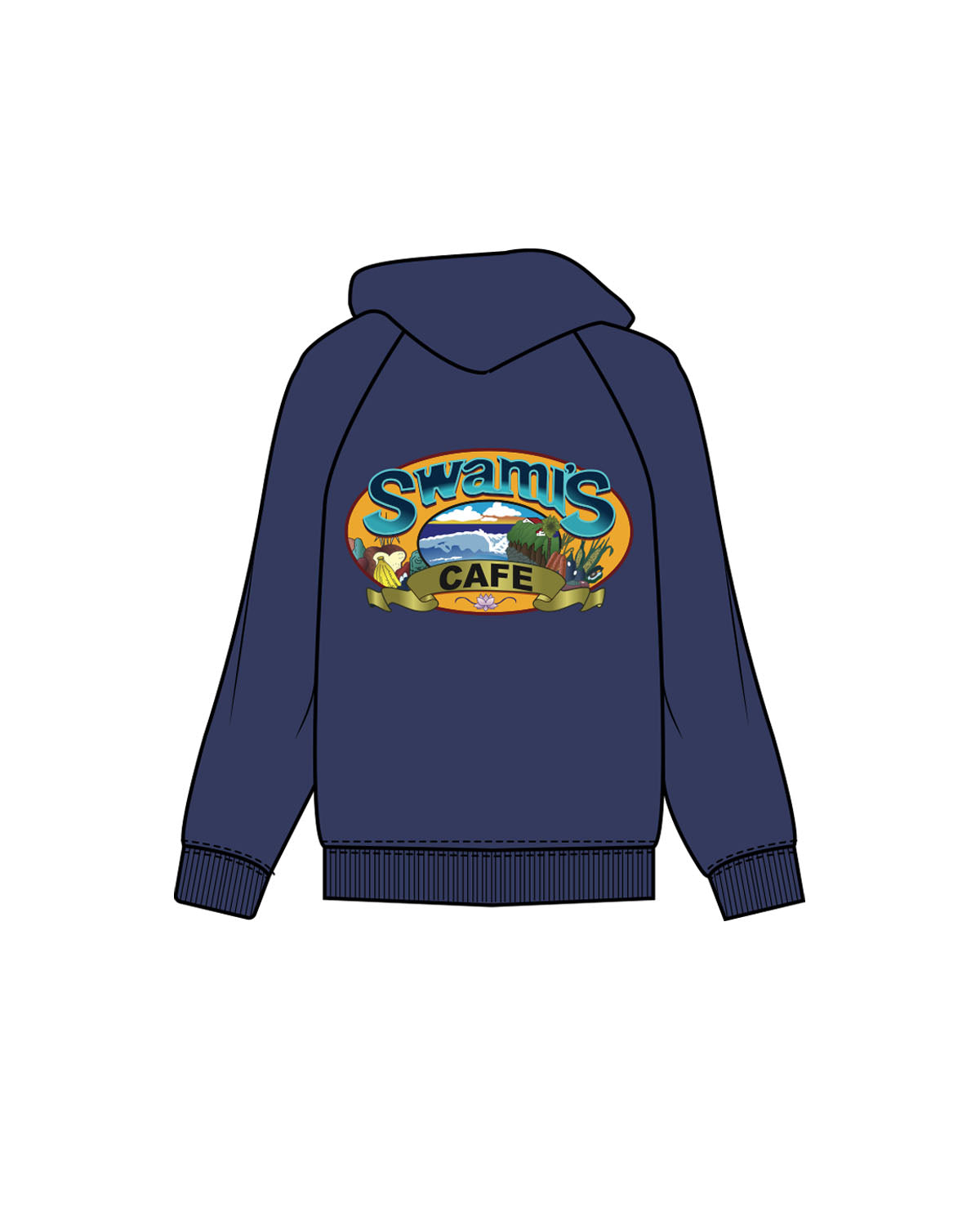 The Mens Hoodie - Cobalt - Swamis Core - Left Chest Stacked & Back Image - Printed - Full Color