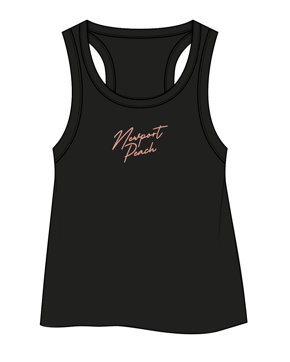 The Crop Tank - Black - Newport Peach - Center Chest Stacked - Peach