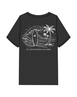The Mens Heavyweight Tee - Washed Black - JL Marketing - Left Chest "Palm Tree" & Back Image - Printed - White