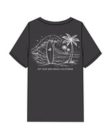 The Mens Heavyweight Tee - Washed Charcoal - JL Marketing - Left Chest "Palm Tree" & Back Image - Printed - Off White