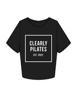 The Crop Tee - Black - Clearly Pilates - Front Center Stacked - White
