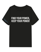 The Mens Heavyweight Tee - Black - Powerhouse Fitness - Center Chest Stacked - Puff - White - Right Sleeve - Printed - Blue (71c0f5)