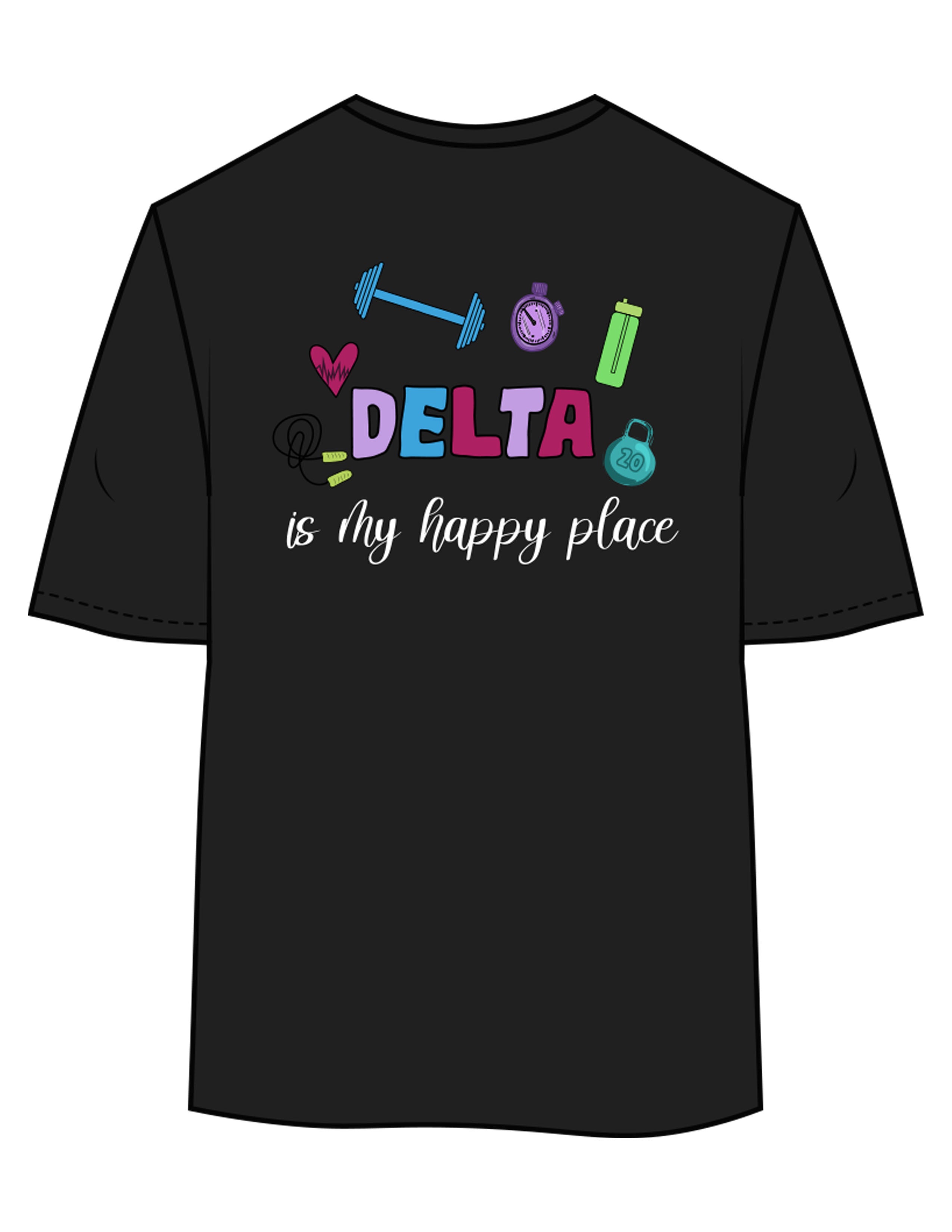 The Womens Oversized Tee - Black - Delta Fitness - Upper Chest & Back Stacked "DELTA" - Printed - Full Color