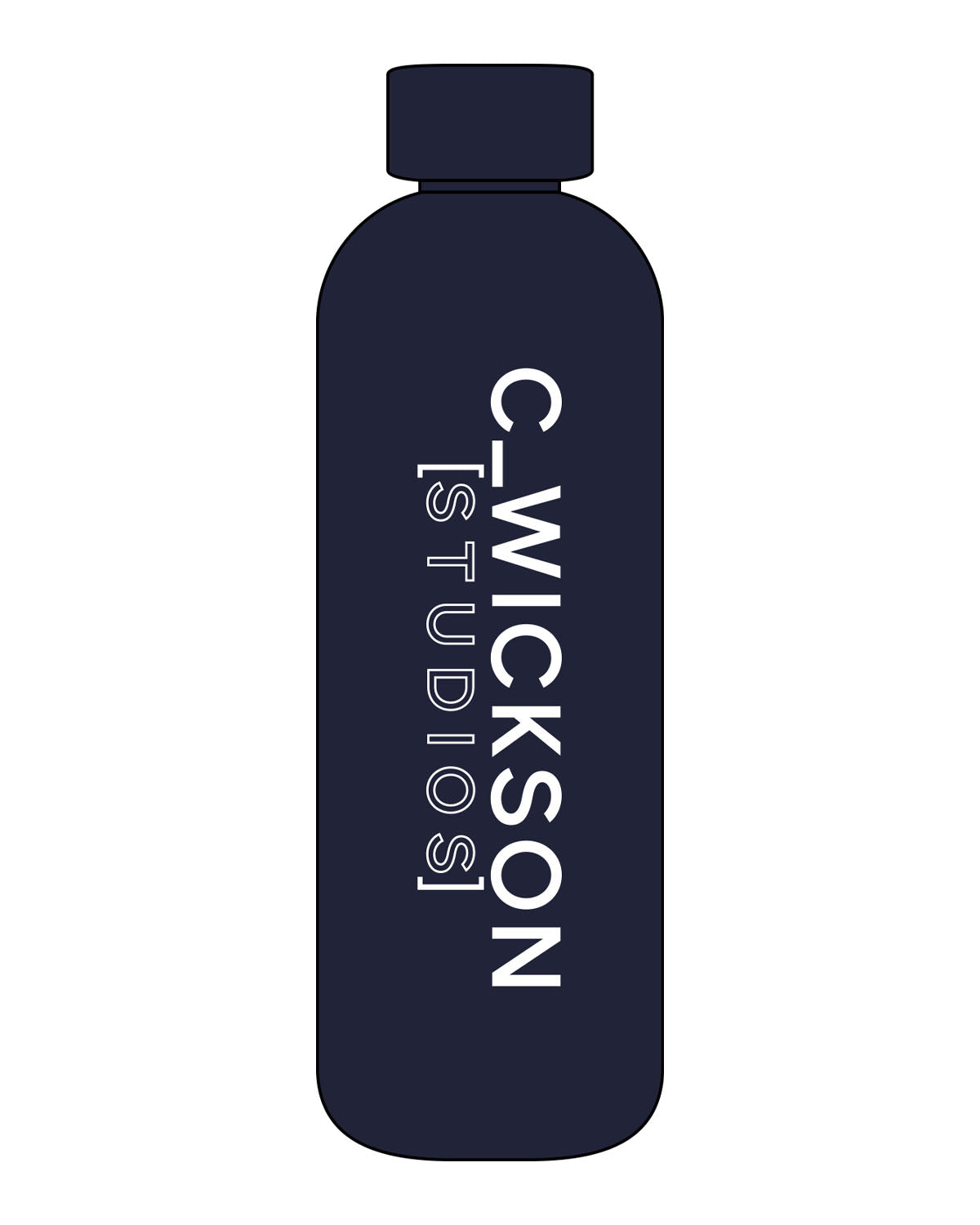 The Water Bottle - Navy - C Wickson - Center Body Stacked - Printed - White