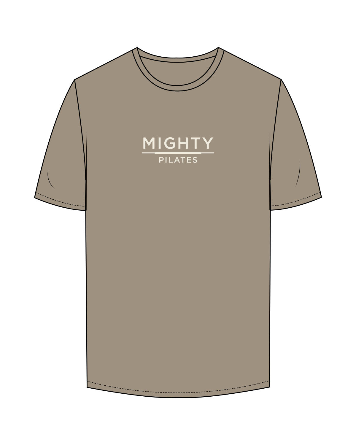 The Mens Tee - Eucalyptus - Mighty Pilates - Center Chest Stacked - Printed - Off White