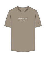 The Mens Tee - Eucalyptus - Mighty Pilates - Center Chest Stacked - Printed - Off White