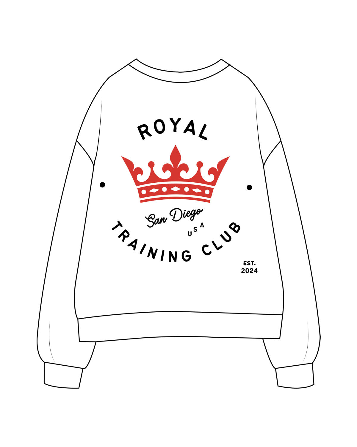 The Mens Classic Crewneck - White - Royal Training Club - Left Chest & Back Stacked - Printed - Full Color