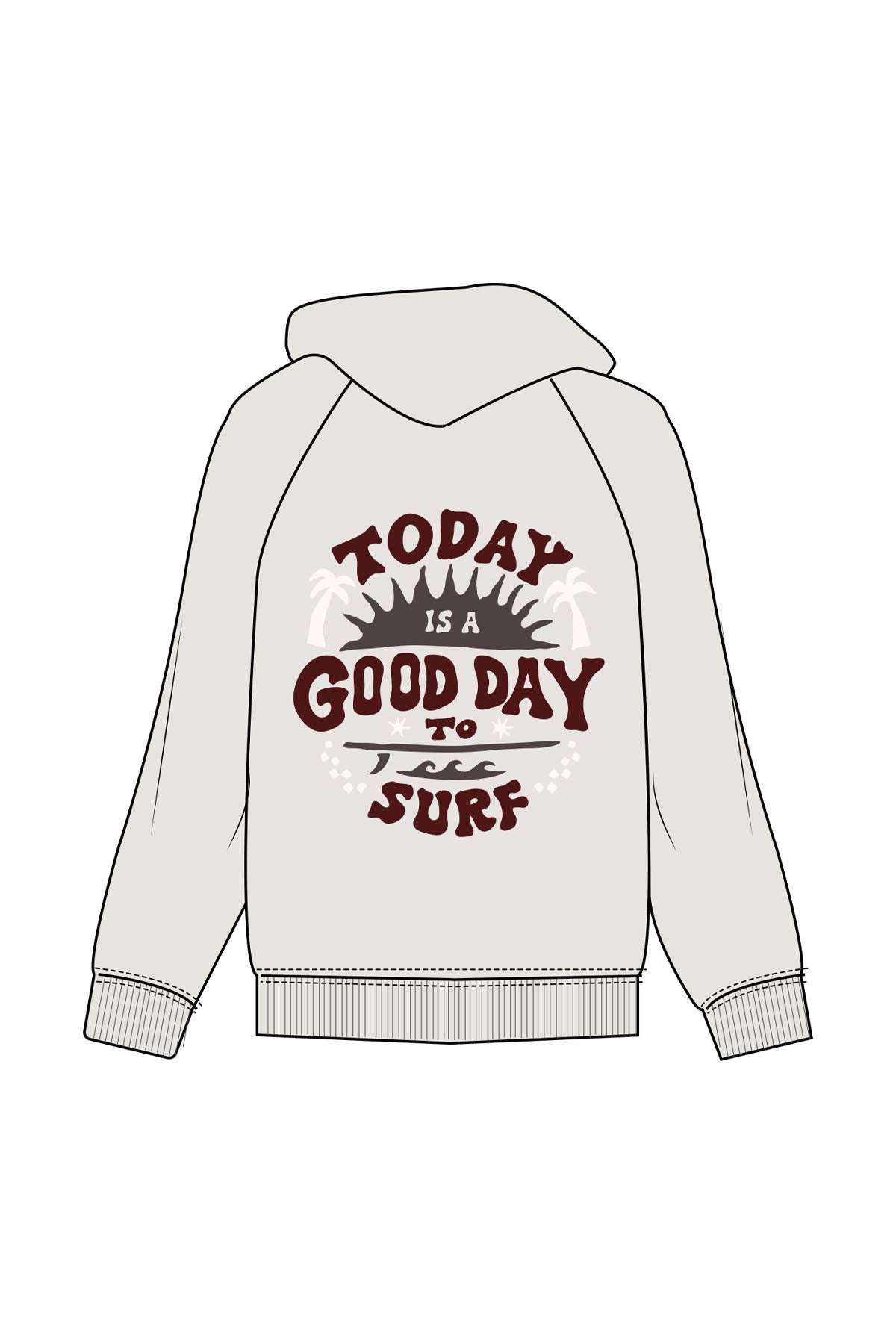 The Mens Hoodie - Washed Bone - Bali Beach Co - Left Chest Stacked & Back Stacked - Printed - Full Color